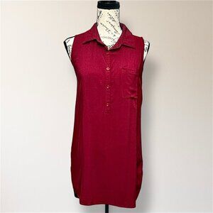 Active USA Red Collared Sleeveless Mini Shirt Dress High Low Hem Pocket Preppy S
